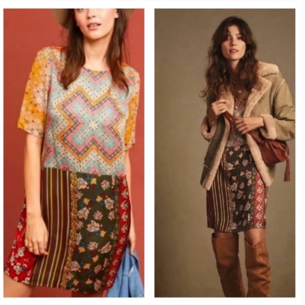 Anthropologie TINY Multicolor Patchwork Mini Dress - image 1